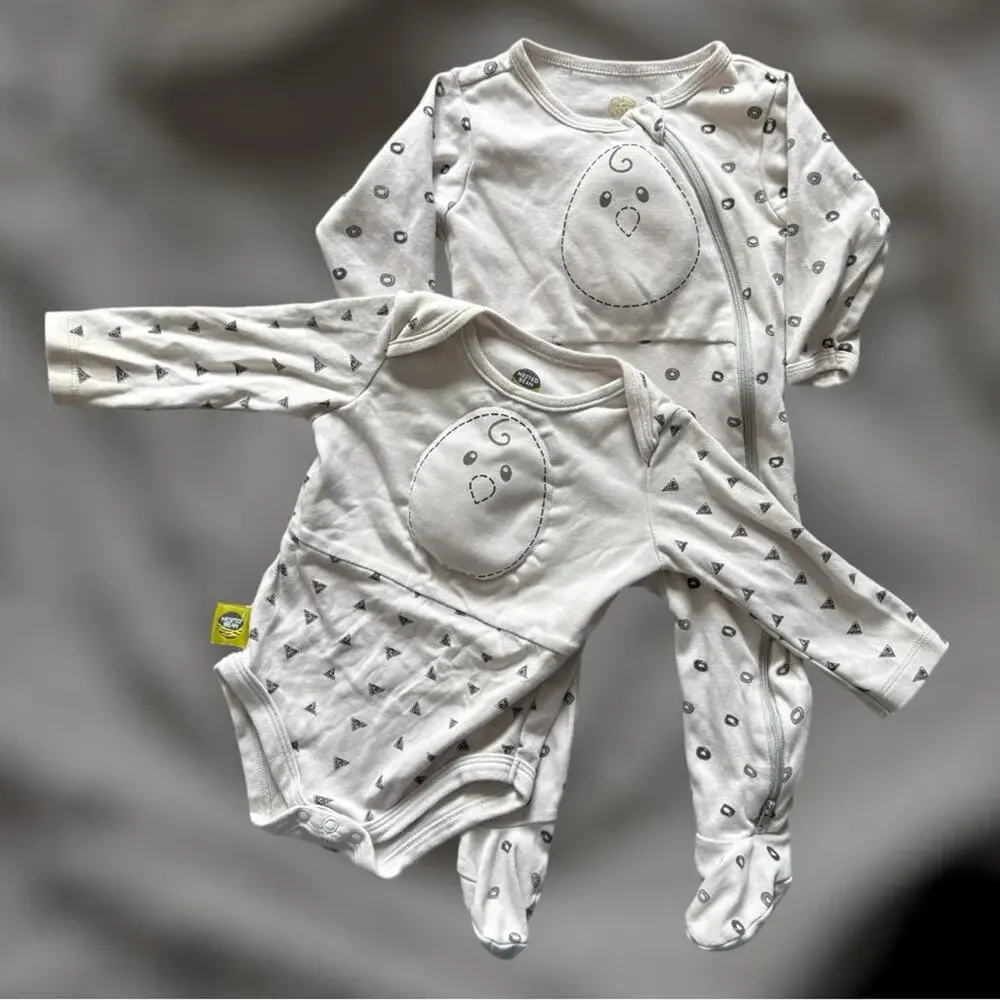 Nested Beans Zen Footie Classic and Zen Bodysuit Gently Weighted Size 6-12 M